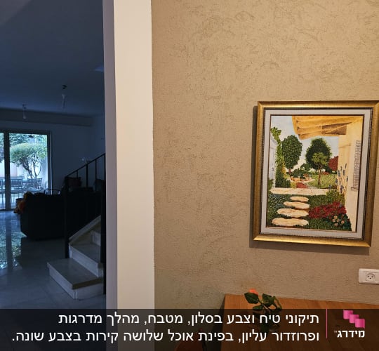 תמונה ממוסגרת של גינה עם שביל אבנים על קיר